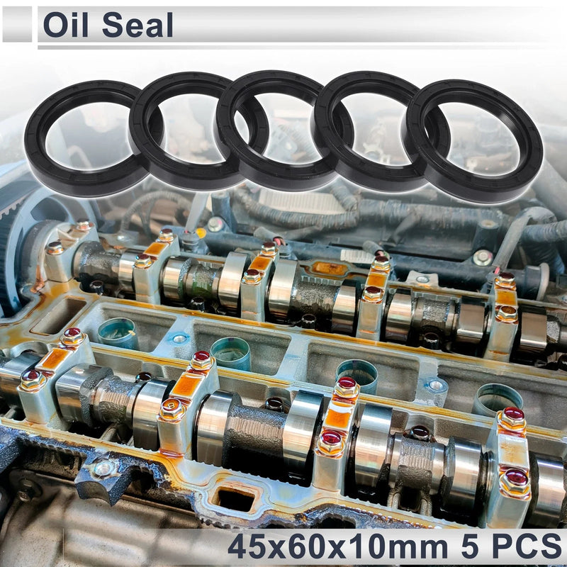 Oil Seal Rotary Shaft Seal NBR Rubber 45x60x10mm Black 5 Pcs