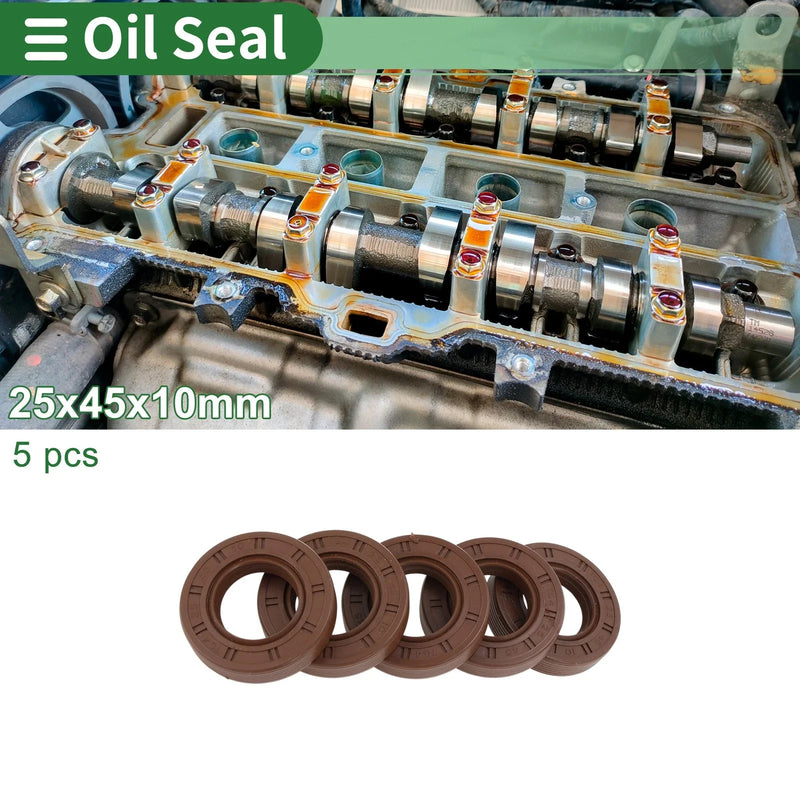 Vehicle Oil Seal 25x45x10mm FKM Rubber High-Pressure Brown 5 Pcs