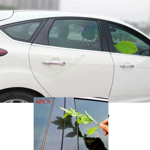 Ford Focus 6pcs PC Carbon Fiber Window Center BC Pillar Cover (2012-2018)