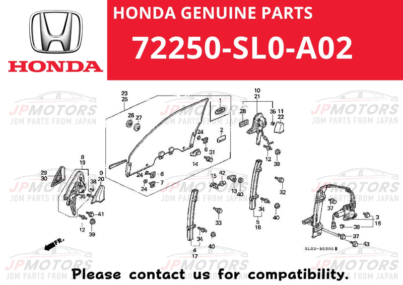 HONDA NSX Front Left Power Window Regulator Assy
