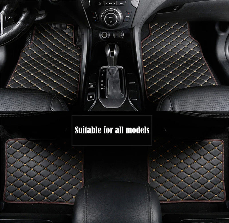 4 x PU Leather Car Floor Mats Black & Beige
