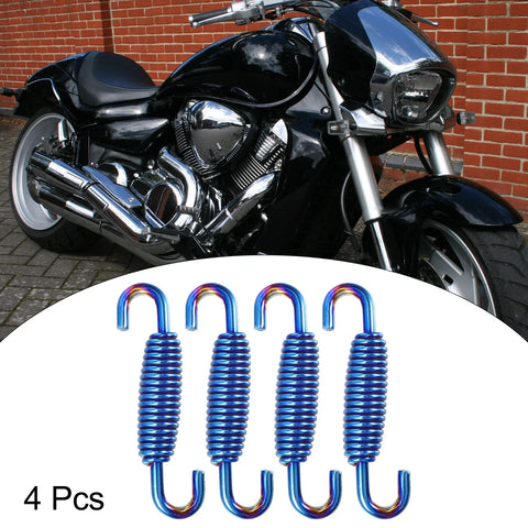 Motorcycle 4 x 55mm Exhaust Pipe Spring Stainless Steel Blue
