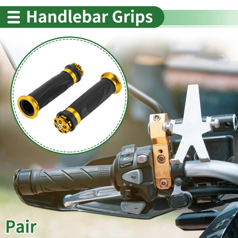 Motorcycle Grips Rubber Black Gold Tone 7/8" 22mm Hand Grip Cover