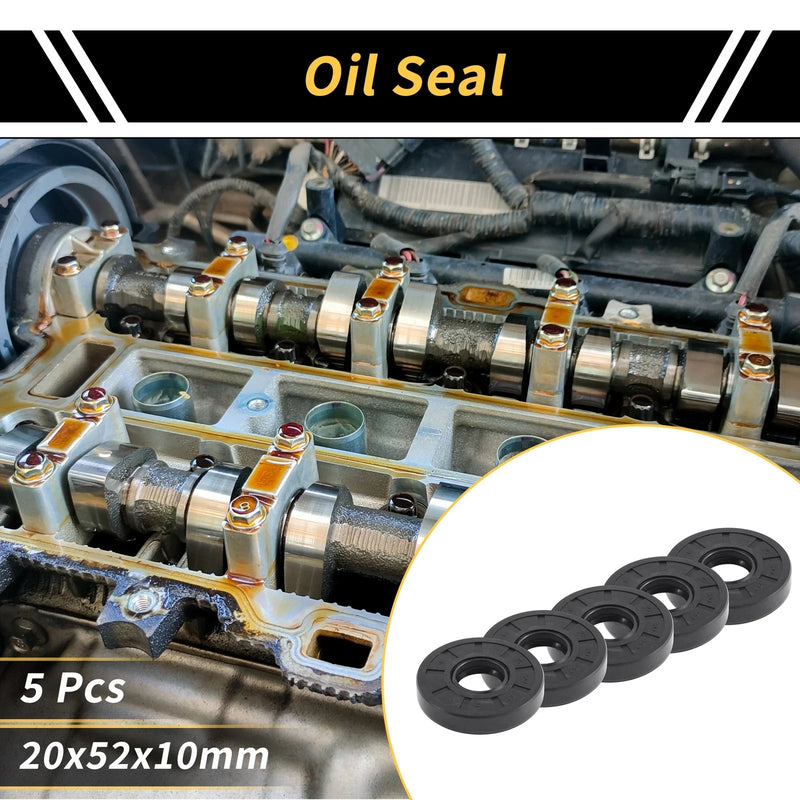 Oil Seal Rotary Shaft Seal NBR Rubber 20x52x10mm Black 5 Pcs
