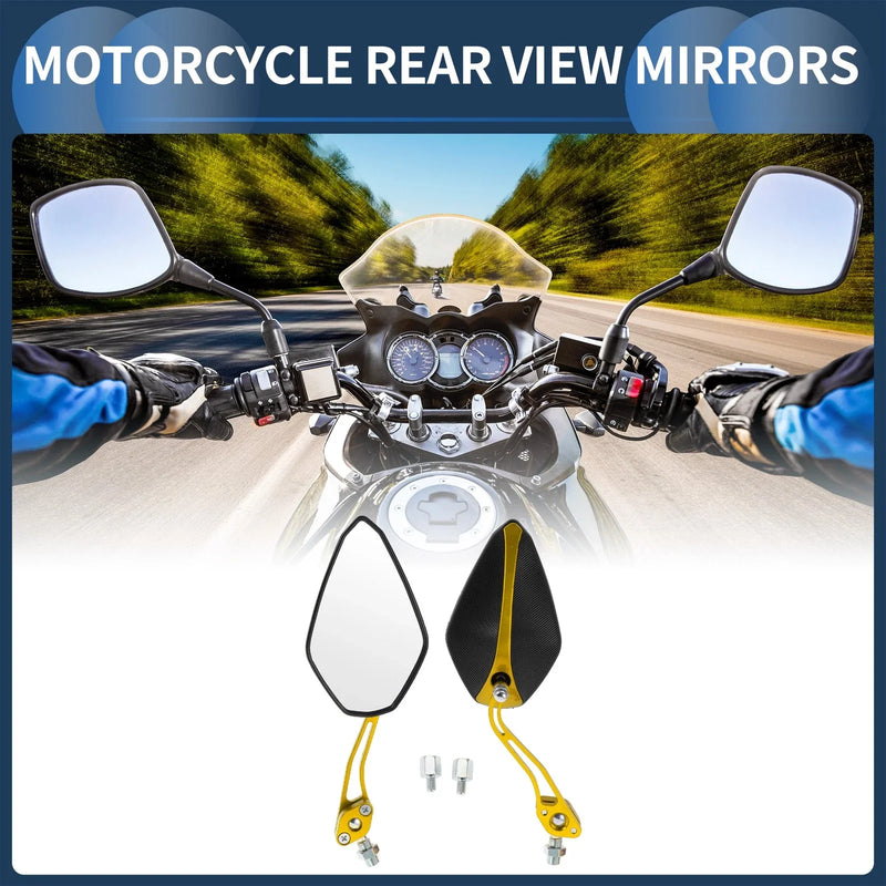 Motorcycle Black Gold Tone Plastic M8/M10 Rear View Mirrors