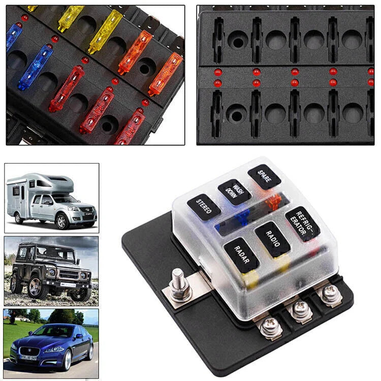 Car Marine 6-Way Blade Fuse Box Block Holder with LED Indicator