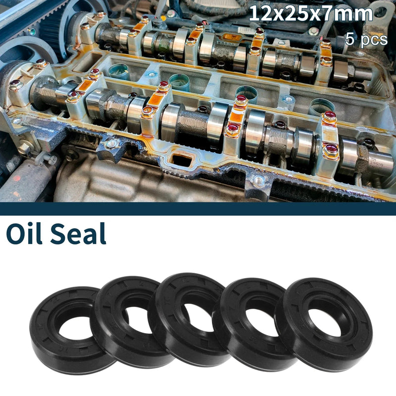 Oil Seal 12x25x7mm NBR Rubber Black 5Pcs