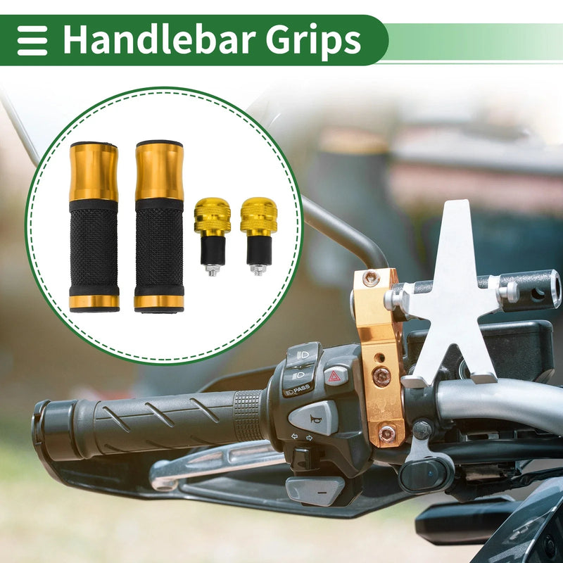 Motorcycle Hand Grips Cover Kit Handlebar End Grips Diamond Pattern Gold Tone