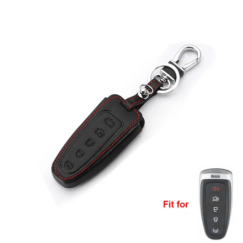 Black Leather Remote Bag 5 Buttons FOB Key Cover Case FFit or Ford Edge Escape
