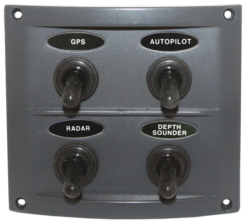 Boat / Caravan / 4WD Switch Panel 4 Gang Grey Marine Waterproof 15A Fuse
