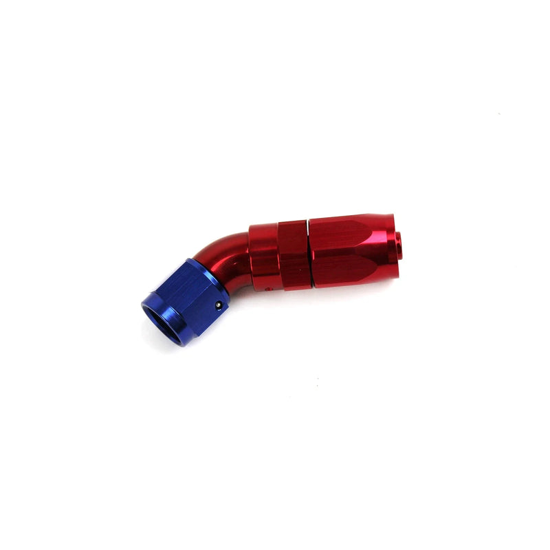 45 Degree Swivel Hose End Fitting -6 AN Red/Blue Anodized Aluminum