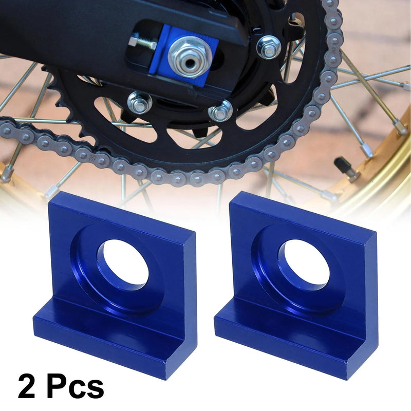 Motorcycle 2 x 15mm Hole Dia Chain Adjuster Block Tensioner Blue Metal