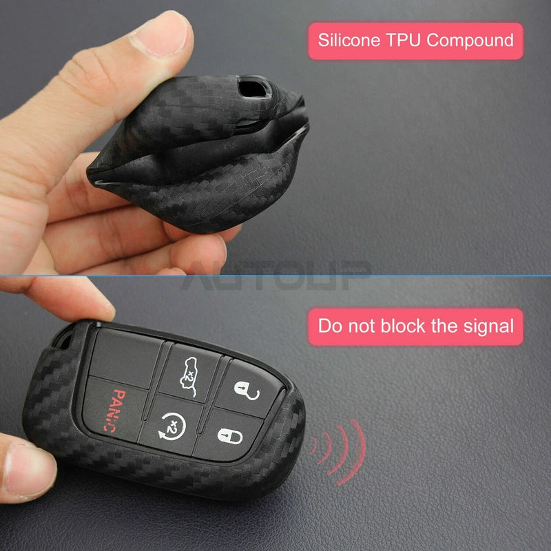Jeep Dodge Chrysler Carbon Fiber Key Fob Chain Accessories Cover Case Ring