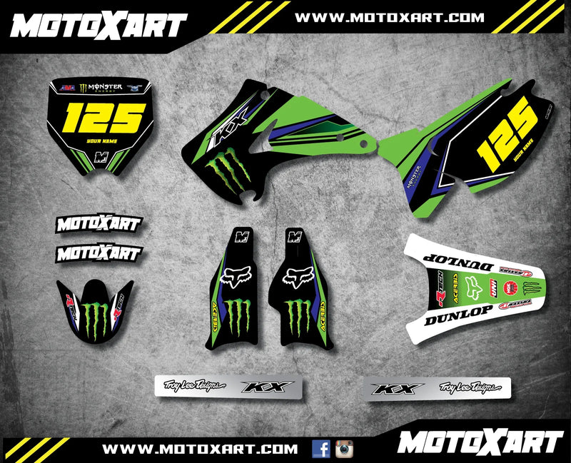 Kawasaki KX 125 Full Graphics Kit  Custom Stickers Decals (2003-2012)