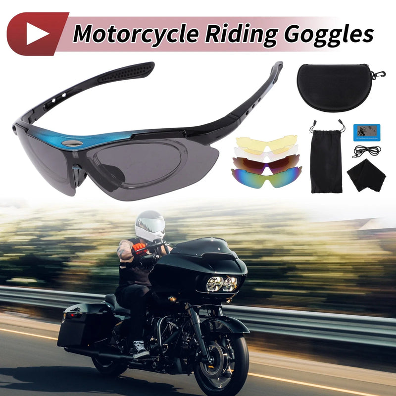 Motorcycle Riding Dark Gray Lens Blue Frame Cycling Sunglasses Goggles