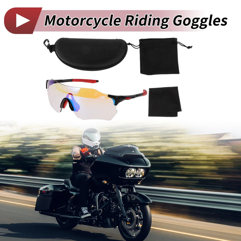 Motorcycle Riding Light Blue Lens Red Frame PC TPU Goggles