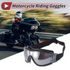 Motorcycle Riding Goggles Silver Tone Lens Black Frame PC PU Sunglasses