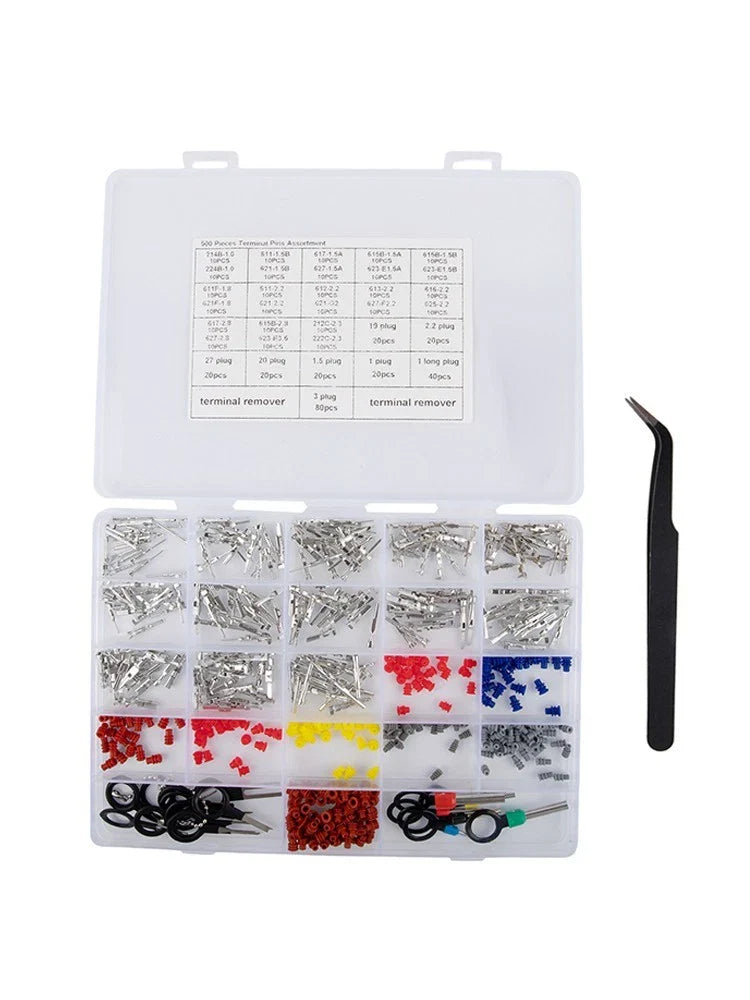 500-Piece Connector Pin Assortment with Easy Removal Features