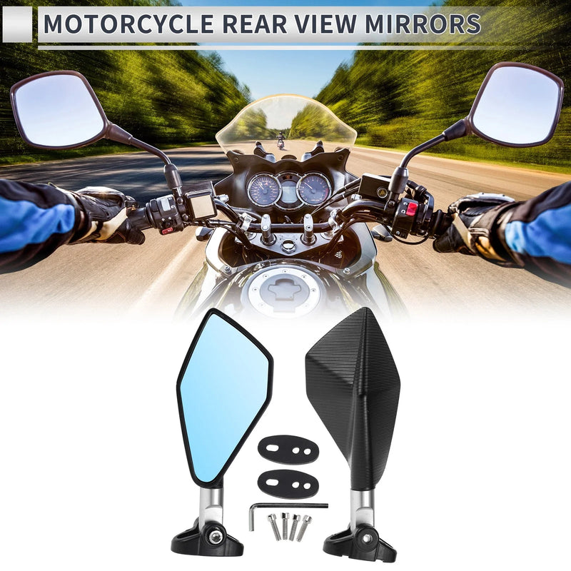 M6 Motorcycle Black Silver Tone Aluminum Mirrors / Rear View / Handlebar