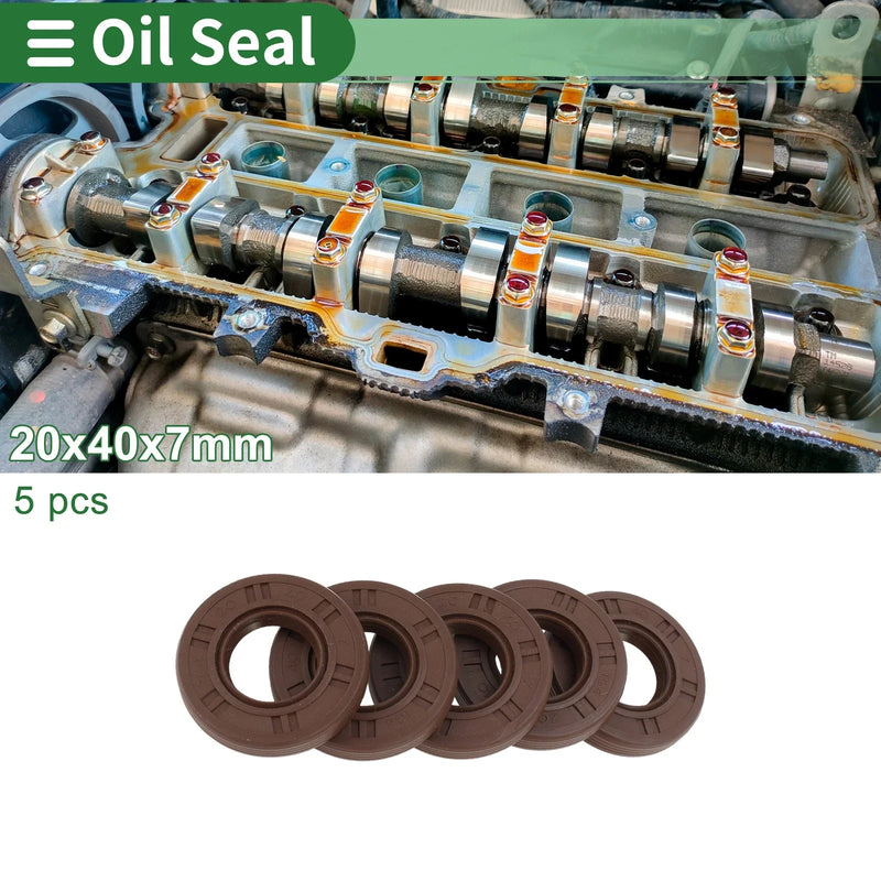 Oil Seal 20x40x7mm FKM Rubber Brown 5 Pcs