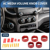 Dodge RAM 2018-2022 - 5 Pcs Red AC Media Volume Switch Knob Cover Ring