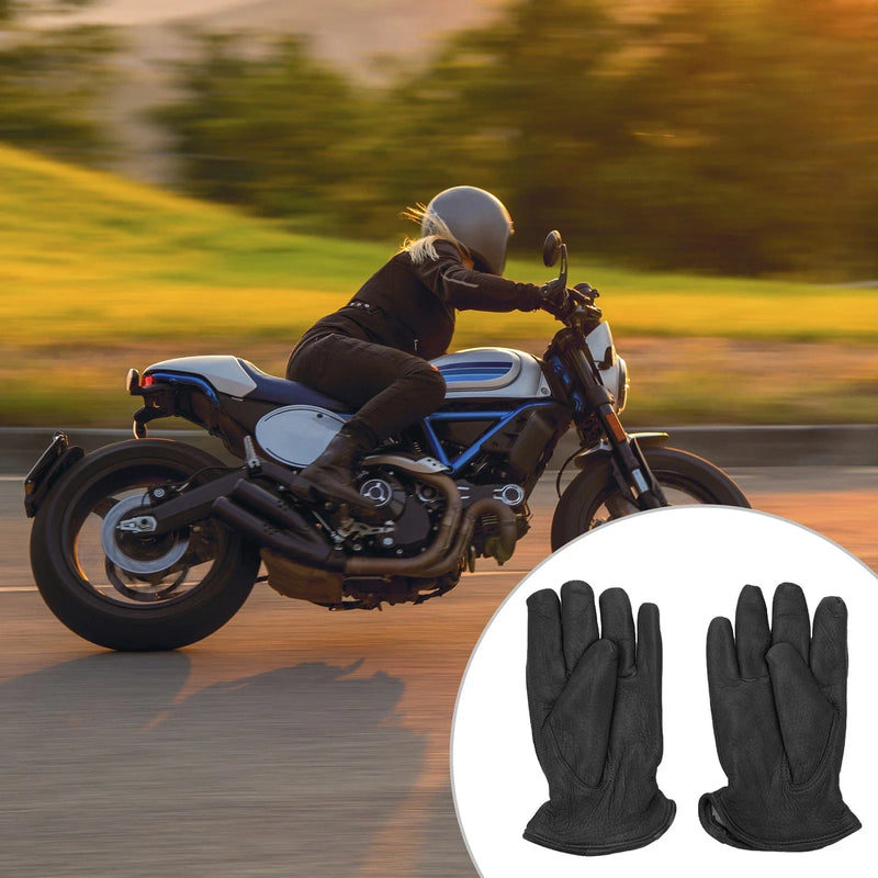 Motorcycle 1 Pair XL Black Deerskin Breathable Full Finger Motorcycle Gloves