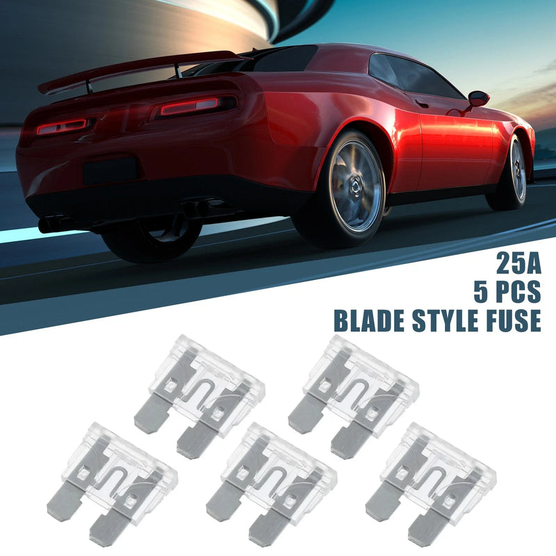 Car Boat Truck Motorcycle 5x Blade Style Fuses 25A Silver Tone