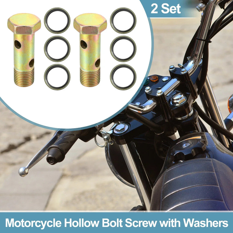 Motorcycle 2 x M16x1.5 54mm Length Hollow Bolt Screw with Washer
