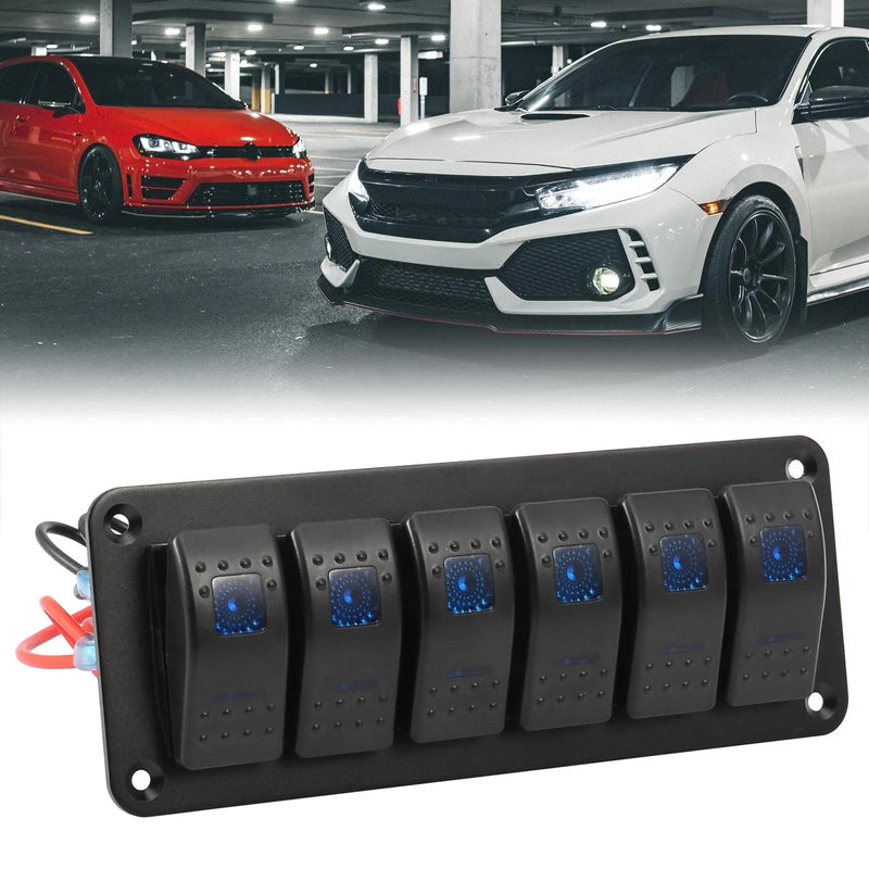 Car Marine Boat Panel / 6 Gang 4 Pin / Toggle Rocker Switch Panel