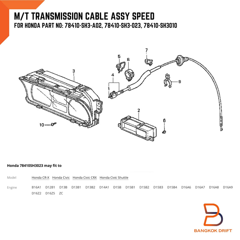 Honda Civic CRX Speedometer Cable (1988-1992)