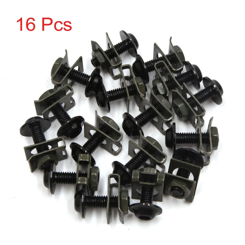 Motorcycle 16 Pcs M6 Black Fairing Bolts Fasteners Screws