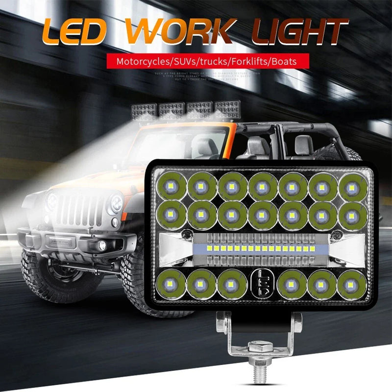 Car Lights 2 x Chrome Rectangular LED Headlights Auto Work Lights