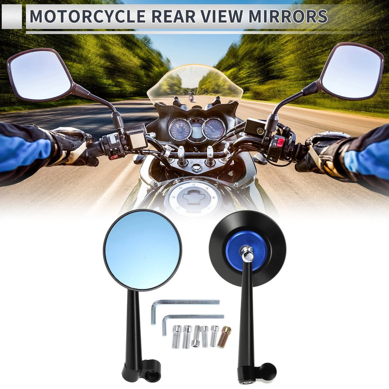 M8/M10 Rear View Mirrors Handlebar Black Blue Aluminum Alloy