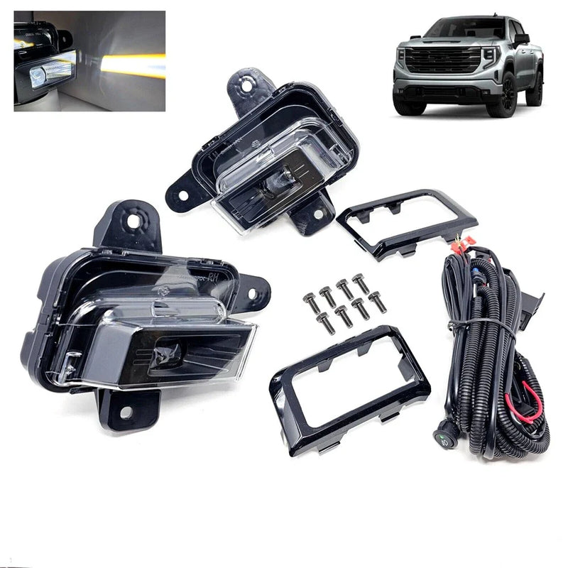 22-24 GMC Sierra 1500 6000K Switch Wire Bezel LED Fog Light Set