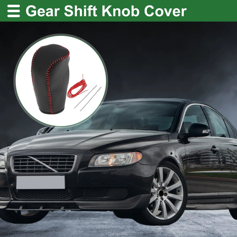 Volvo S80 (2007-2012) Black Red Faux Leather Car Gear Shift Knob Cover 1 Pc