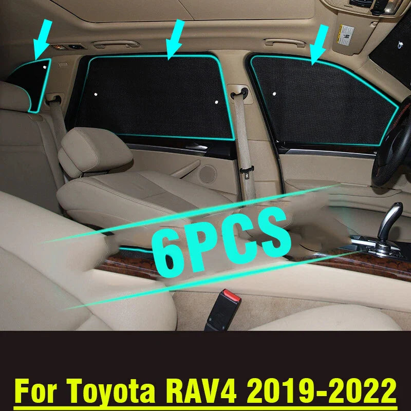 Toyota RAV4 6 x Side Window Camp Black Silver Privacy Sunshades (2019–2022)
