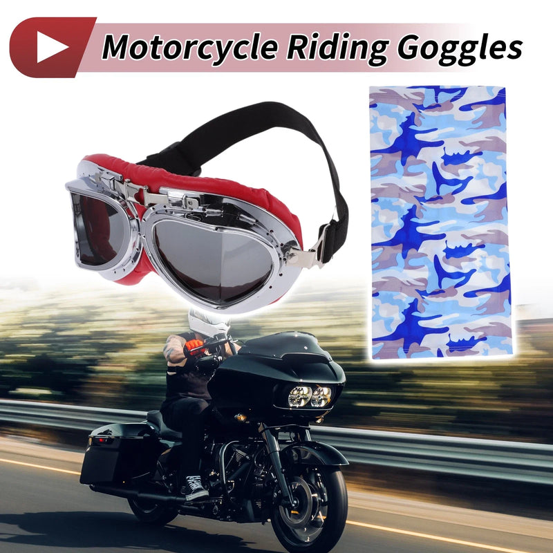 Set 1x Motorcycle Riding Goggles Dark Gray Lens Red Frame PC Cycling Sunglasses