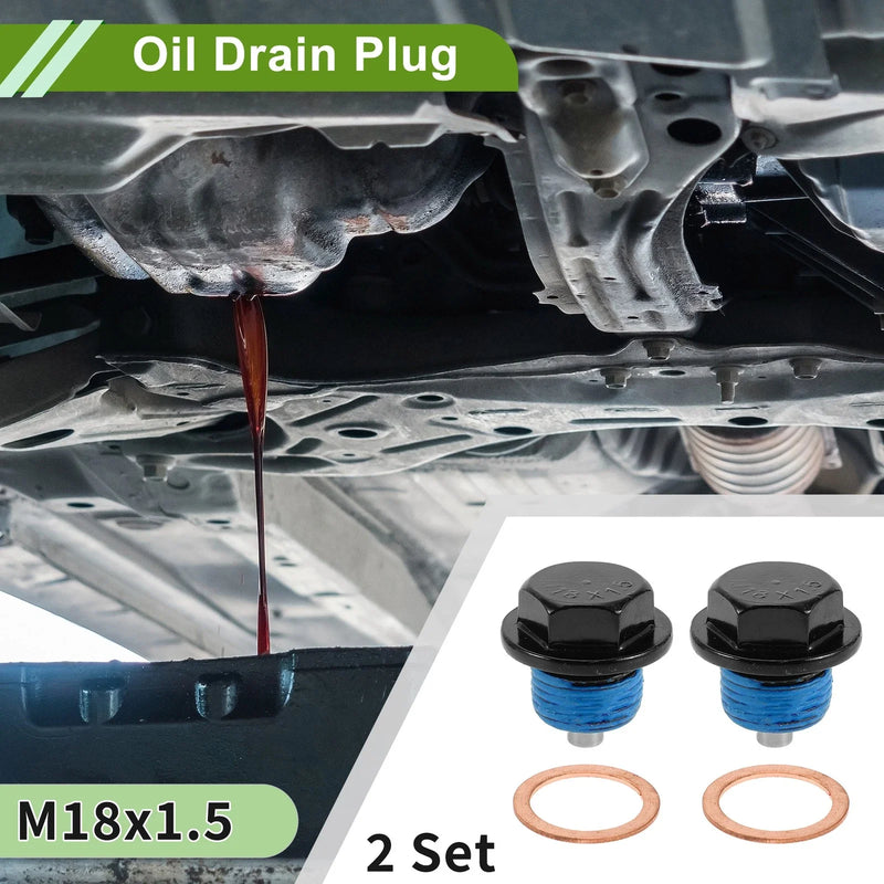 Car Motorcycle Black Blue 2 x Copper Oil Drain Plug M18x1.5 with Gasket