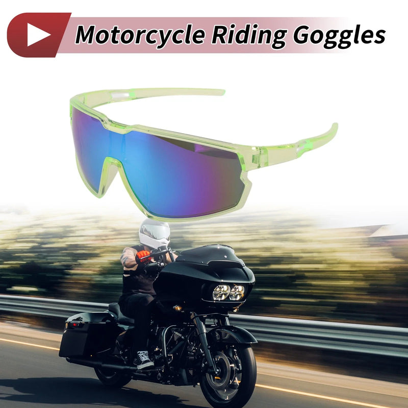 Motorcycle Riding Goggles Blue Lens Green Frame PC Cycling Sunglasses