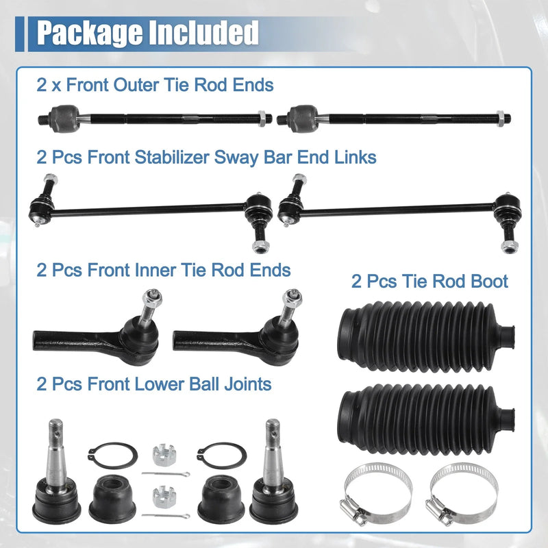Chrysler Voyager 10 Pcs Tie Rod End Links Front Inner Outer (2001-2003)
