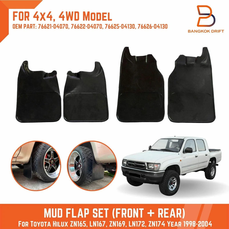 4WD Toyota Hilux D4D LN167 ZN174 Rubber Mud Flaps Splash Guards (98-04)