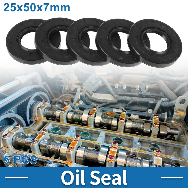 Vehicle Oil Seal Rotary Shaft Seal Nitrile Rubber 25x50x7mm Black 5 Pcs