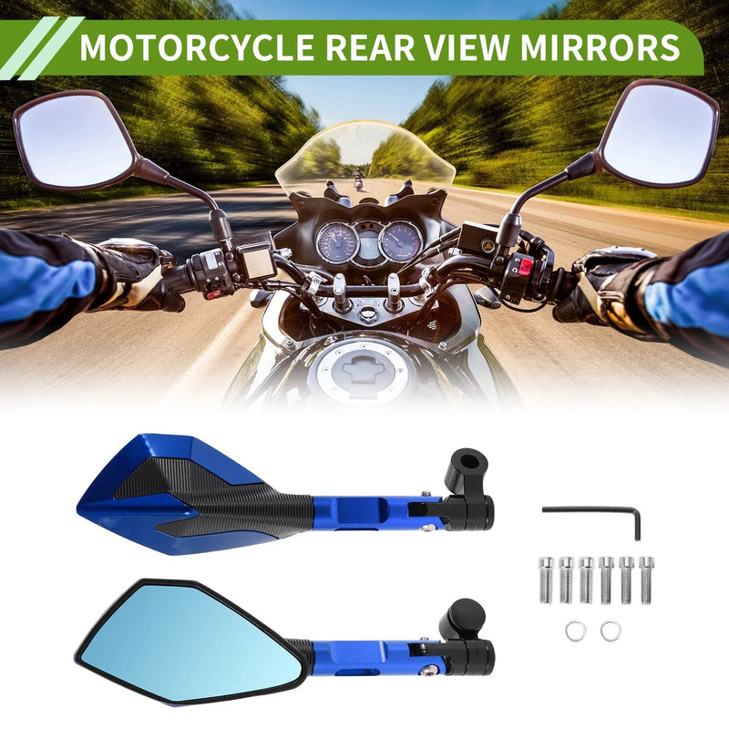 M8/M10 1 Set Motorcycle Rear View Mirrors Polygonal Shape Blue Aluminum Alloy