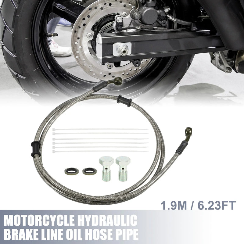 Set 1.9m 6.23ft Motorcycle Hydraulic Brake or Clutch Line Hose with Screws