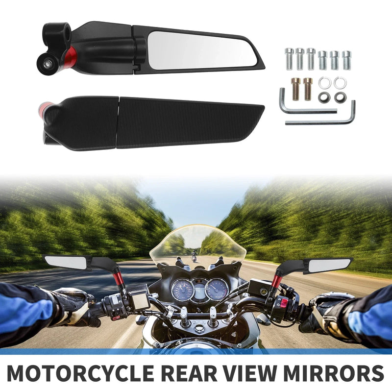 Motorcycle Black Red Pair M8/M10 Polygonal Rear View Mirrors