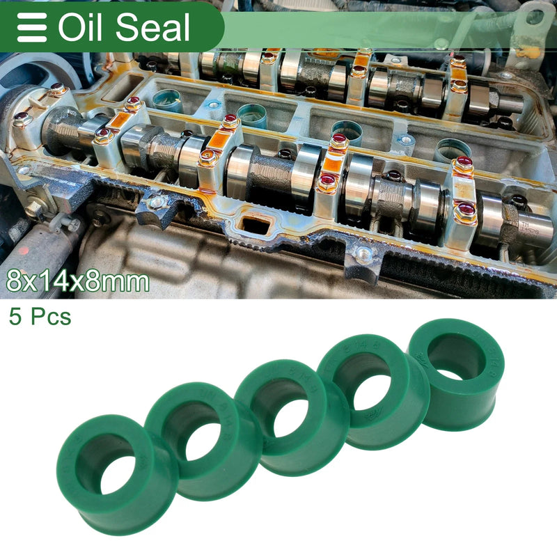 Oil Seal Rotary Shaft Seal TPU 8x14x8mm High Pressure Green 5 Pcs