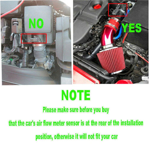 Car - 76mm Power Flow Hose System Red Cold Air Intake Filter Induction Kit