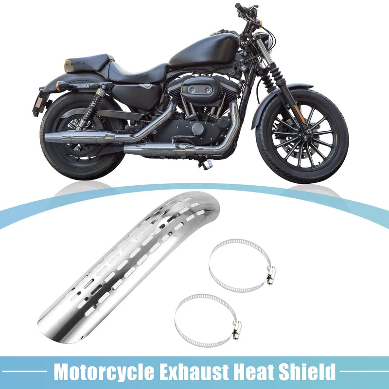 Motorcycle Set 1 Curve Exhaust Heat Shield 20mm-70mm Clamps Silver Tone