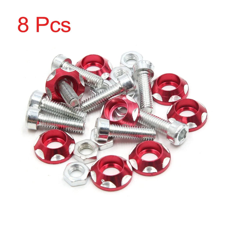 Car / Motorcycle 8 x Red Metal Decorative License Plate Bolt Screw
