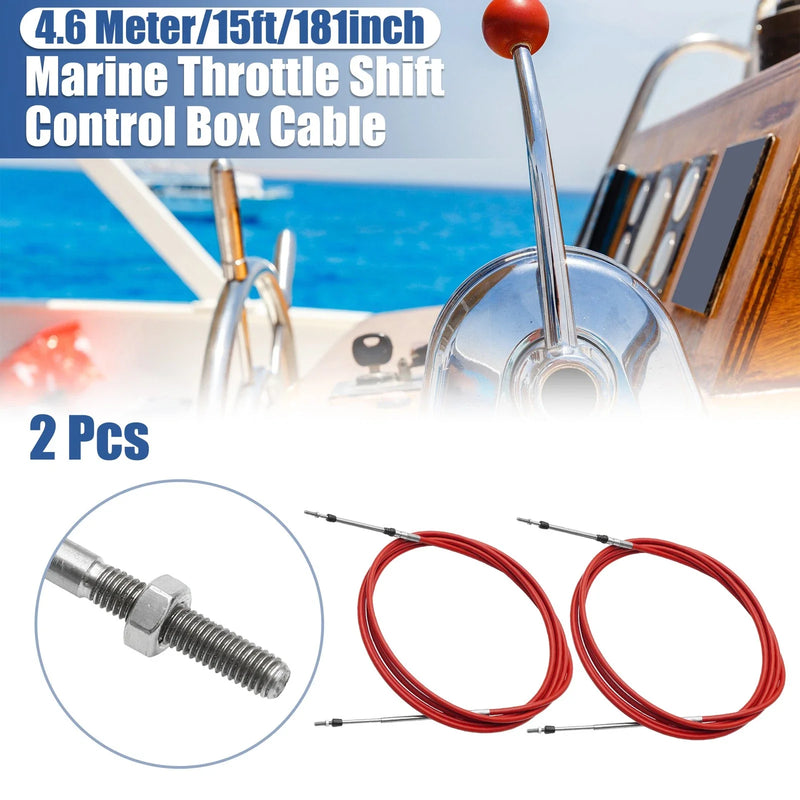 2pcs 15ft 4.6m Marine Throttle Shift Control Box Cable Red Steel